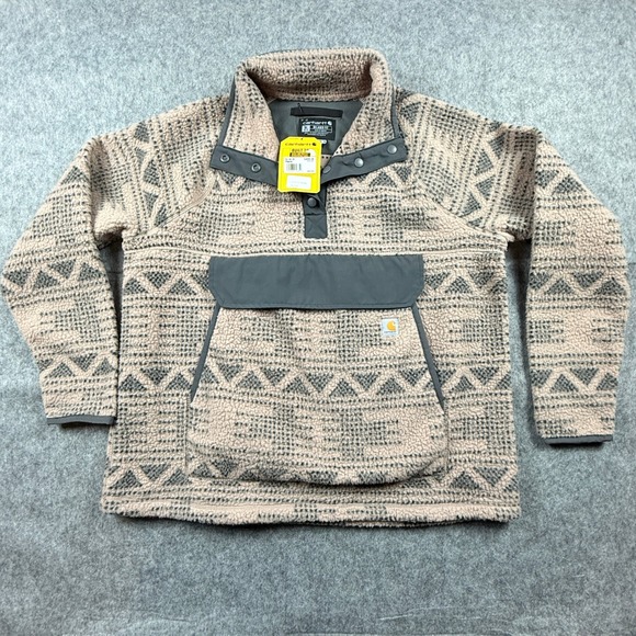 Carhartt Sweaters - Carhartt Fleece Pullover Relaxed Fit Geo Aztec Warm Taupe, Women's Size XL